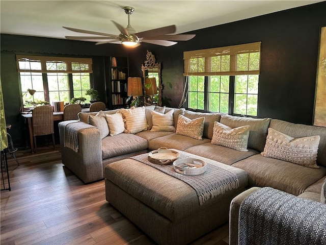 1050 Overlook Dr N, Franklin Twp, PA 15301 - living area featuring ceiling fan and wood-type flooring