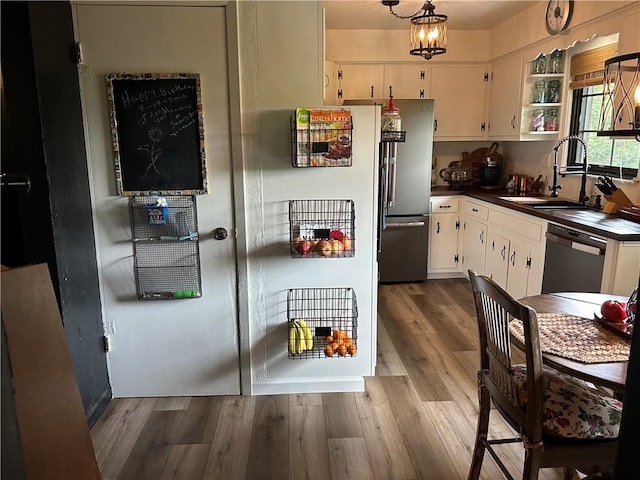 1050 Overlook Dr N, Franklin Twp, PA 15301 - kitchen featuring a sink, appliances with stainless steel finishes, dark countertops, and white cabinets