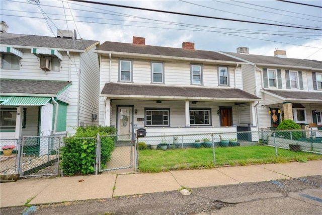 61/63 Orchard, Mckees Rocks, PA 15136 - multi unit property with a porch, a gate, a fenced front yard, and a chimney