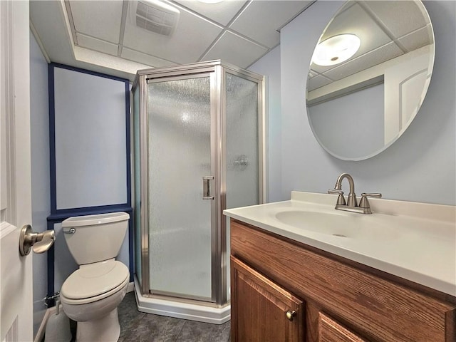 2977 Clay Pike, Sewickley Twp, PA 15678 - full bath with vanity, a stall shower, toilet, tile patterned floors, and a drop ceiling