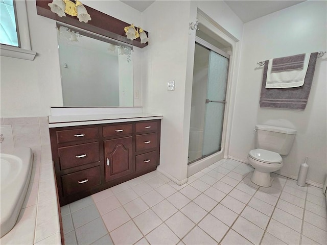 2977 Clay Pike, Sewickley Twp, PA 15678 - bathroom featuring tile patterned flooring, vanity, toilet, a bath, and a stall shower
