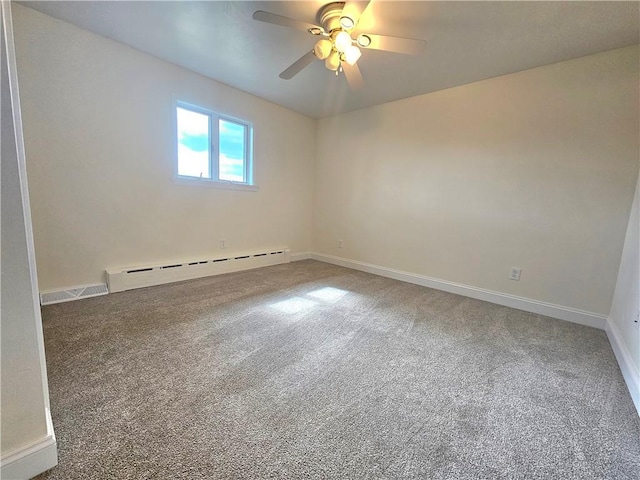 2977 Clay Pike, Sewickley Twp, PA 15678 - empty room featuring baseboard heating, carpet flooring, and a ceiling fan