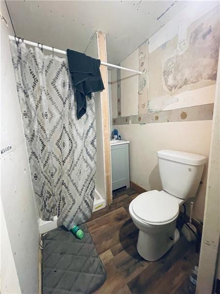 471 Lincoln Ave, Bellevue, PA 15202 - bathroom with a shower stall, wood finished floors, and toilet