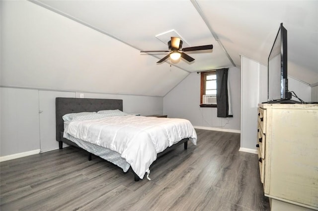 1025 Nevada St, South Strabane, PA 15301 - bedroom featuring baseboards, wood finished floors, lofted ceiling, ceiling fan, and cooling unit