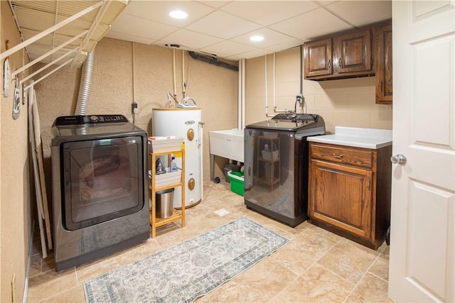 240 Lindsay Rd, Jackson Twp But, PA 16063 - laundry room featuring gas water heater, separate washer and dryer, cabinet space, and recessed lighting