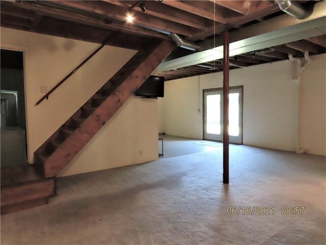 495 Glendale Rd, North Sewickley Twp, PA 15010 - below grade area with stairs and carpet floors