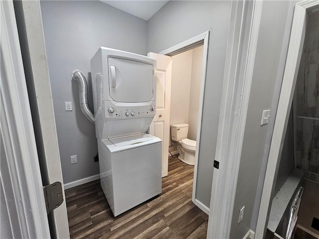 418 Short St, Donora, PA 15033 - laundry area with stacked washing machine and dryer and dark wood-type flooring