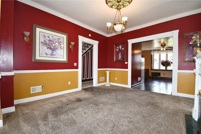 108 Locust St, Mount Oliver, PA 15210 - empty room with a chandelier, carpet flooring, ornamental molding, and baseboards