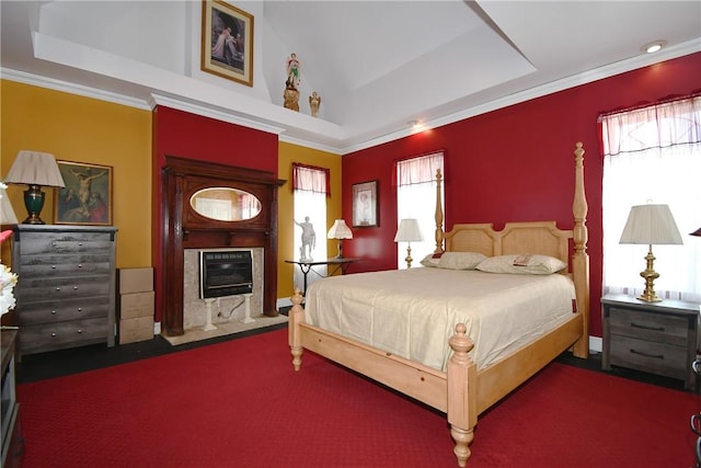 108 Locust St, Mount Oliver, PA 15210 - carpeted bedroom with a fireplace and ornamental molding