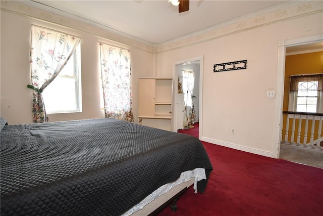 108 Locust St, Mount Oliver, PA 15210 - carpeted bedroom with baseboards, ornamental molding, and a ceiling fan
