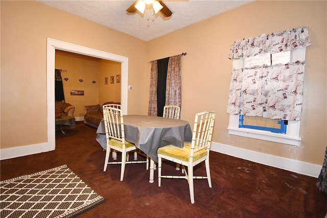 108 Locust St, Mount Oliver, PA 15210 - dining space featuring ceiling fan, baseboards, and carpet