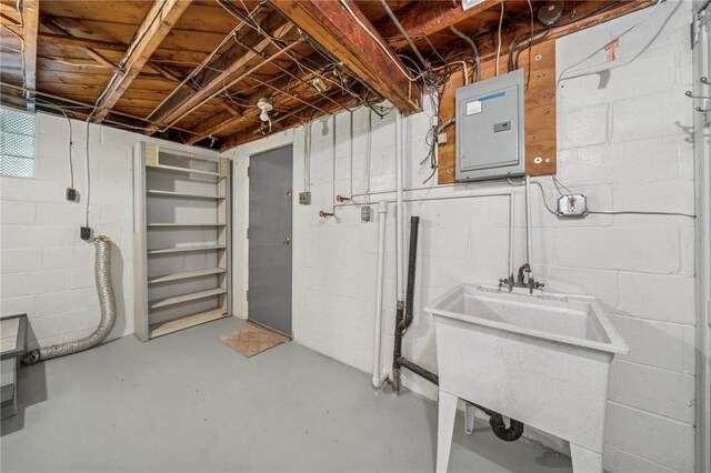 134 Hamilton Dr, Penn Hills, PA 15235 - unfinished below grade area featuring electric panel and a sink