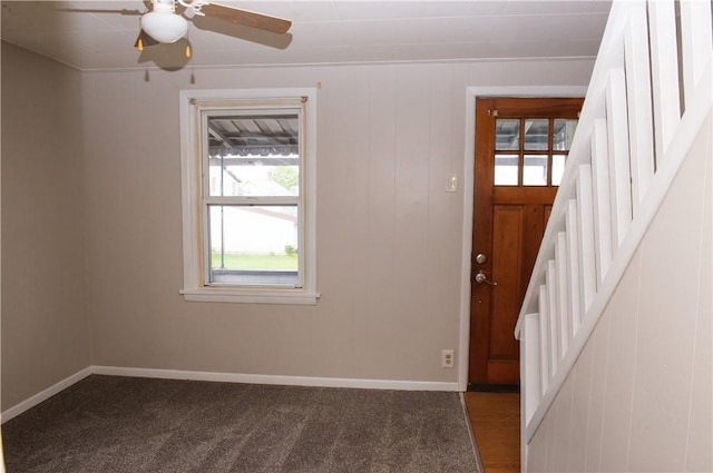120 N 6th Ave, City Of But Nw, PA 16001 - entryway featuring stairs, a ceiling fan, carpet floors, and baseboards
