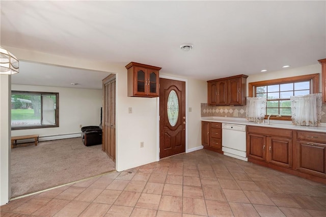 306 N Rd, Franklin Twp But, PA 16001 - kitchen with white dishwasher, light countertops, decorative backsplash, open floor plan, and recessed lighting
