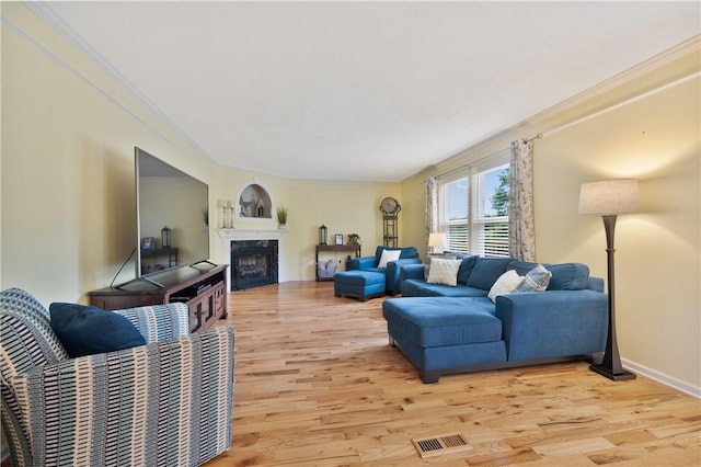 205 Emily Dr, Cranberry Twp, PA 16066 - living area with light wood finished floors, a high end fireplace, ornamental molding, and baseboards