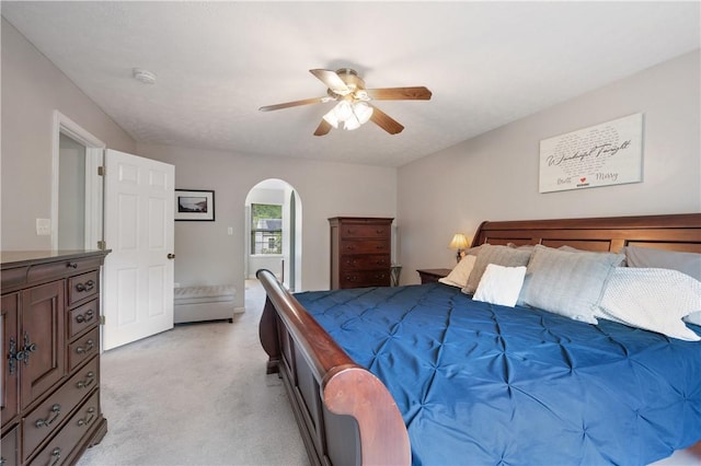 205 Emily Dr, Cranberry Twp, PA 16066 - bedroom with arched walkways, light carpet, and a ceiling fan