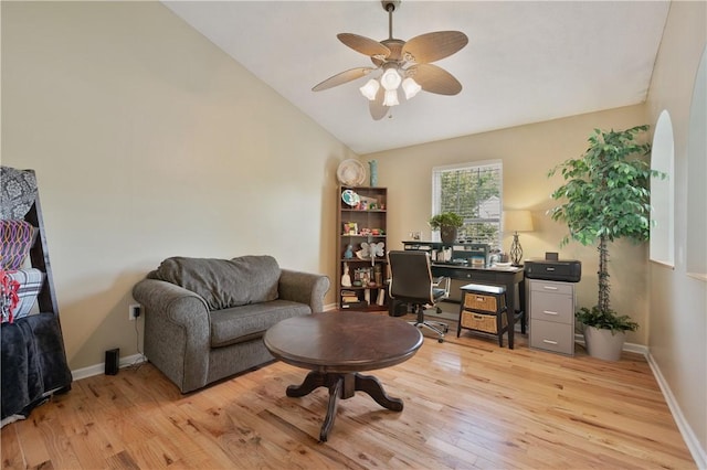 205 Emily Dr, Cranberry Twp, PA 16066 - office space featuring vaulted ceiling, light wood-type flooring, ceiling fan, and baseboards