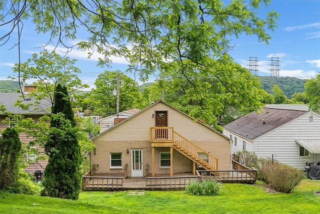 4072 Jordan St, South Heights, PA 15081 - rear view of property featuring a yard, a wooden deck, and stairs