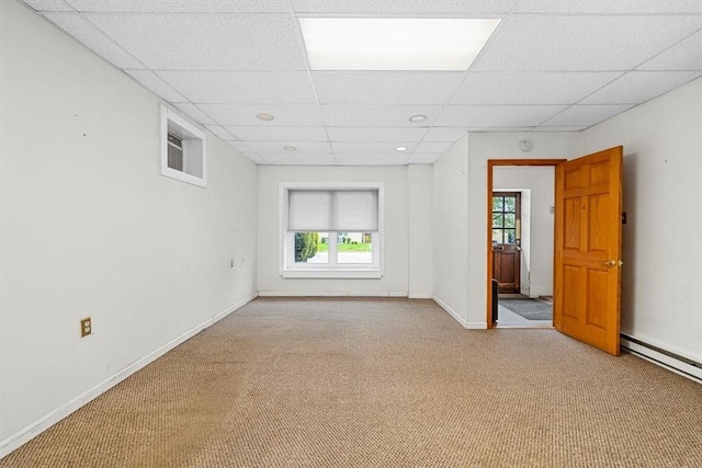 4072 Jordan St, South Heights, PA 15081 - carpeted empty room with baseboards, baseboard heating, a paneled ceiling, and recessed lighting