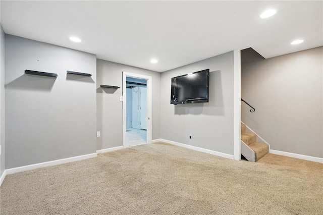7965 Remington Dr, Mccandless, PA 15237 - finished below grade area featuring carpet, baseboards, recessed lighting, and stairway