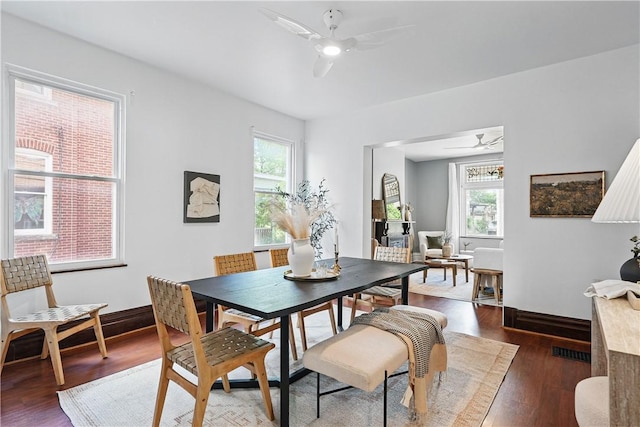 5150 Friendship Ave, Friendship Park, PA 15224 - dining area with a ceiling fan, wood finished floors, and baseboards