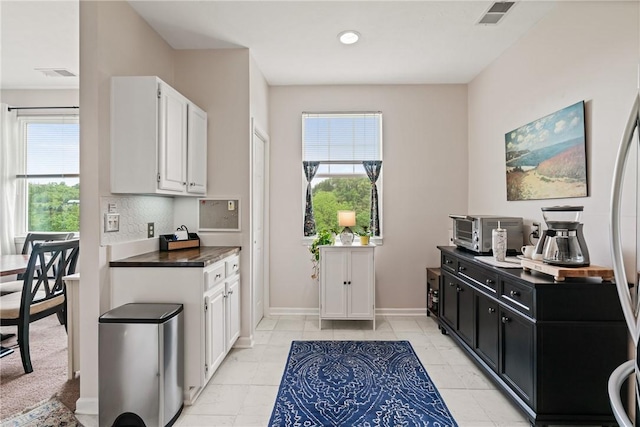 832 Eagle Pointe Dr, Cecil, PA 15317 - kitchen featuring white cabinetry, dark countertops, baseboards, dark cabinetry, and recessed lighting
