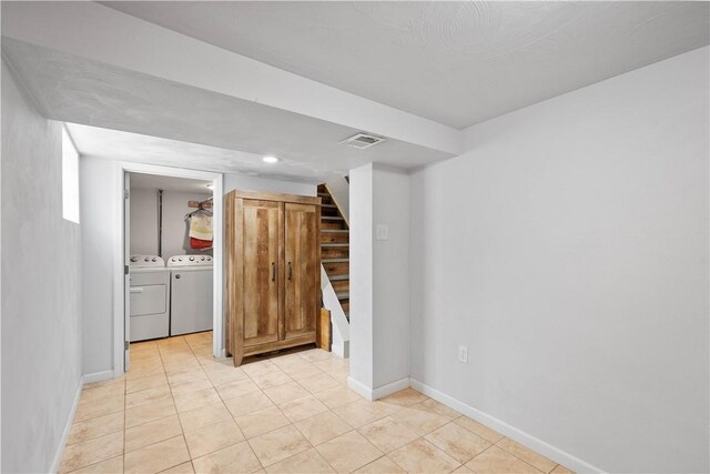 260 Bluemont Dr, West Mifflin, PA 15122 - finished basement featuring independent washer and dryer, stairway, baseboards, light tile patterned floors, and recessed lighting