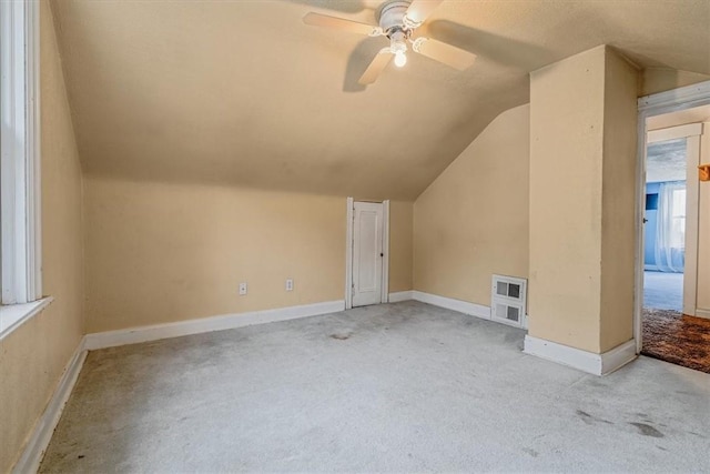 1675 Clairton Rd, West Mifflin, PA 15122 - bonus room with vaulted ceiling, light colored carpet, a ceiling fan, and baseboards