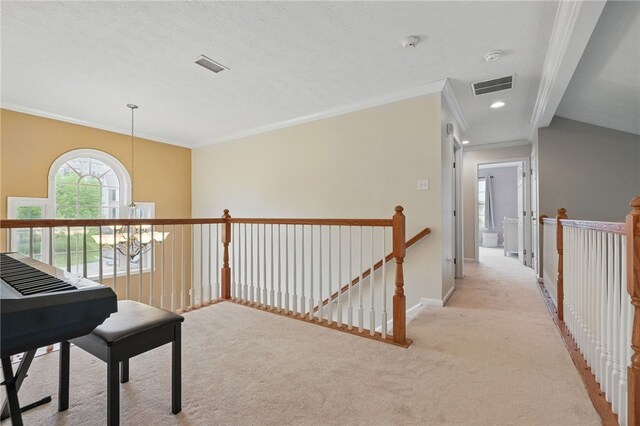 1148 Camarta Dr, Baldwin Boro, PA 15227 - hallway featuring ornamental molding, an upstairs landing, light carpet, and baseboards