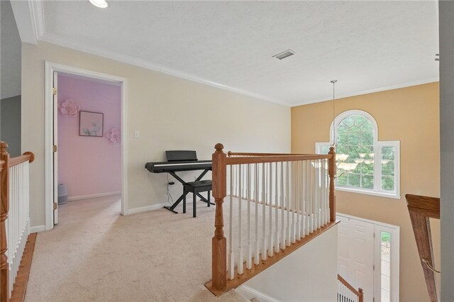 1148 Camarta Dr, Baldwin Boro, PA 15227 - hall featuring an upstairs landing, carpet floors, crown molding, and baseboards
