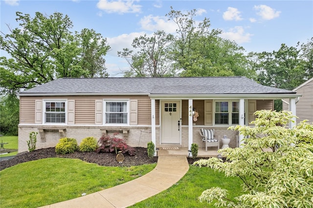 444 Tivoli Rd, Plum Boro, PA 15239 - view of front of property with a porch, brick siding, a front yard, and a shingled roof