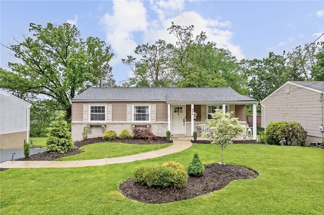 444 Tivoli Rd, Plum Boro, PA 15239 - view of front facade featuring covered porch, a front yard, brick siding, and roof with shingles