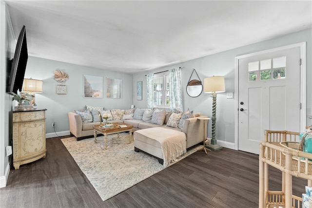 444 Tivoli Rd, Plum Boro, PA 15239 - living area featuring dark wood-style floors and baseboards