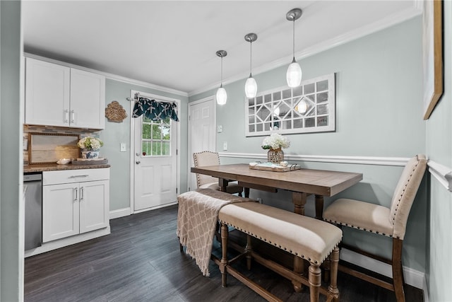 444 Tivoli Rd, Plum Boro, PA 15239 - dining space with ornamental molding, dark wood finished floors, and baseboards