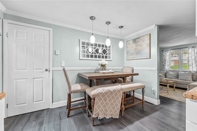444 Tivoli Rd, Plum Boro, PA 15239 - dining room with baseboards, dark wood-style floors, and ornamental molding