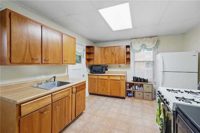 159 2nd Ave, Ross Twp, PA 15229 - kitchen featuring open shelves, white appliances, a sink, and light countertops