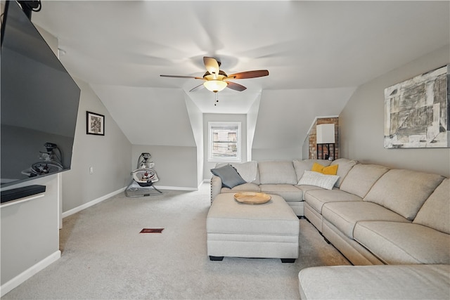 2511 Mission St, South Side, PA 15203 - living area with ceiling fan, carpet floors, lofted ceiling, and baseboards