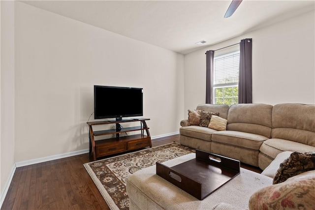 302 Pointe View Dr, Adams Twp, PA 16046 - living area with dark wood-type flooring, baseboards, and ceiling fan