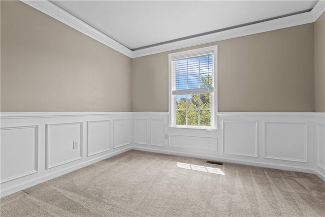 302 Pointe View Dr, Adams Twp, PA 16046 - spare room with ornamental molding, carpet floors, wainscoting, and a decorative wall