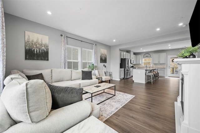 414 Greenwood Dr, North Strabane, PA 15317 - living area featuring dark wood-style floors, recessed lighting, and baseboards