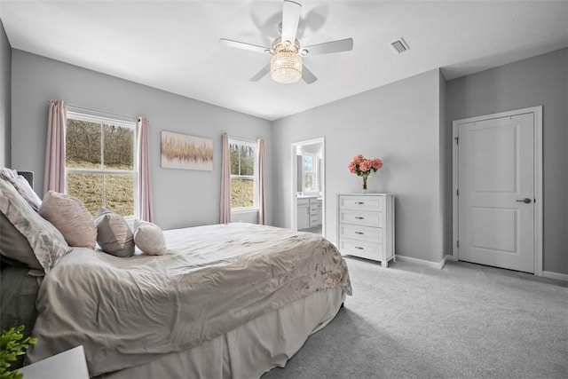 414 Greenwood Dr, North Strabane, PA 15317 - bedroom featuring carpet, baseboards, a ceiling fan, and ensuite bathroom