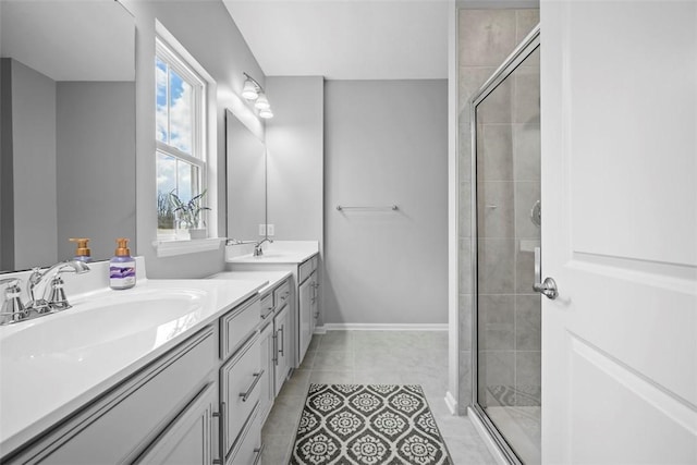 414 Greenwood Dr, North Strabane, PA 15317 - full bath with double vanity, a shower stall, and tile patterned floors