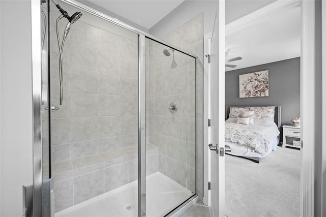 414 Greenwood Dr, North Strabane, PA 15317 - full bathroom with a stall shower, ensuite bath, and ceiling fan