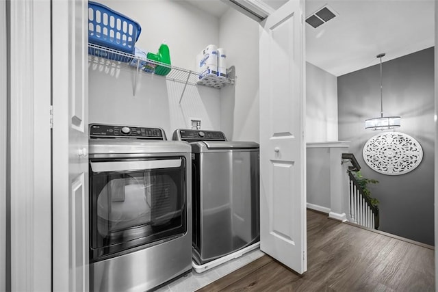 414 Greenwood Dr, North Strabane, PA 15317 - laundry room with independent washer and dryer and dark wood finished floors