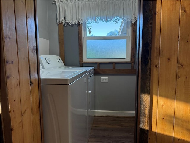 2225 Pleasantview Dr, Manor Twp, PA 16226 - washroom featuring washing machine and dryer, wood finished floors, and baseboards