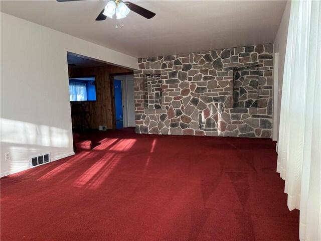 2225 Pleasantview Dr, Manor Twp, PA 16226 - carpeted spare room featuring a ceiling fan and wooden walls