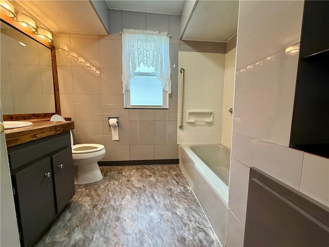 2225 Pleasantview Dr, Manor Twp, PA 16226 - full bathroom with vanity, tile walls, toilet, and  shower combination