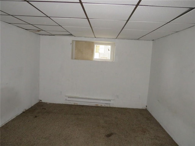 109 Parkfield St, Carrick, PA 15210 - below grade area featuring baseboard heating, carpet floors, and a drop ceiling