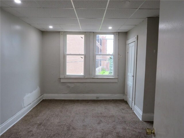 109 Parkfield St, Carrick, PA 15210 - carpeted empty room with a paneled ceiling, baseboards, and recessed lighting