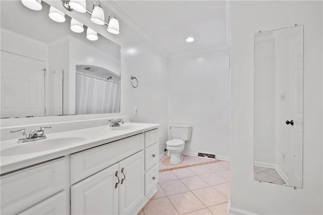 136 Wiegand Dr, Cranberry Twp, PA 16066 - full bathroom featuring double vanity, tile patterned floors, crown molding, and a shower with curtain